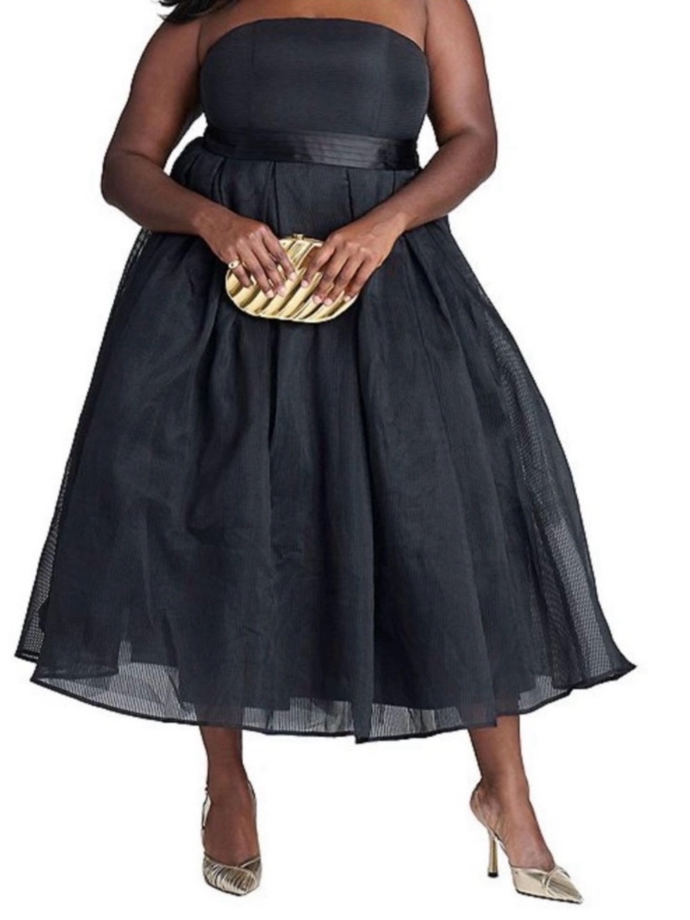 Eloquii Strapless Organza Midi Dress Elegant Black Evening Dress Plus Size 22W